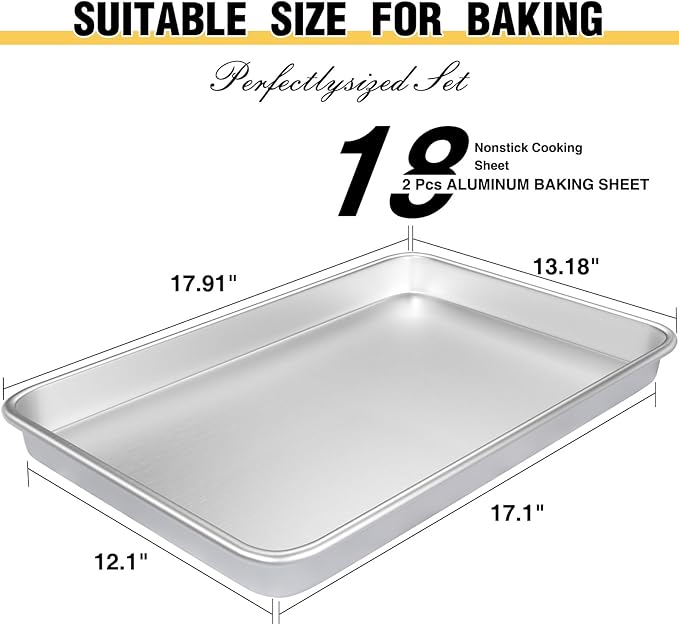 Commercial Quality Baking Sheet Pan Set, Natural Aluminum Cookie Sheet, Umite Chef Warp Resistant