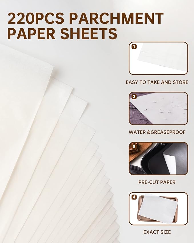 220 Pcs 9x13 In Parchment Paper Sheets, Baklicious Pre-Cut Non-Stick Parchment Baking Paper for Air