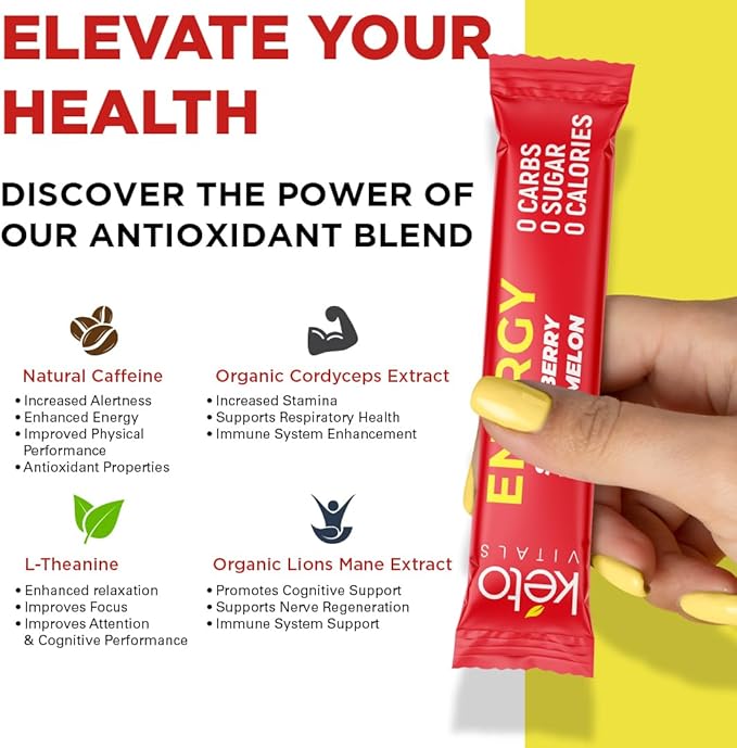 Keto Vitals Electrolyte Energy Drink Powder Packets - Electrolyte Supplement for Energy and