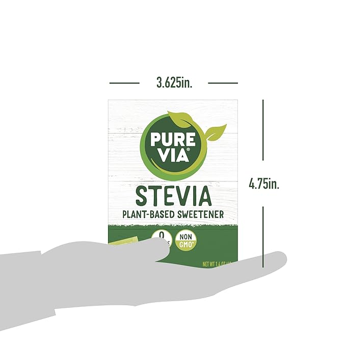 PURE VIA Stevia Sweetener Packets, Sugar Substitute, Natural Sweetener, No Erythritol, Zero Calorie