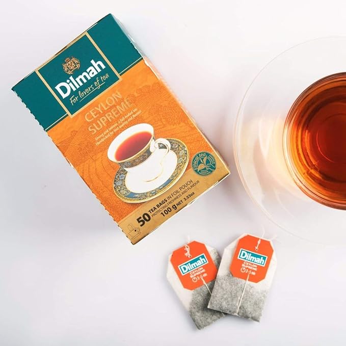 Dilmah Ceylon Supreme Tea - 50 Tea Bags in Foil Pouch - Finest Pure Ceylon Black Tea Box -100g