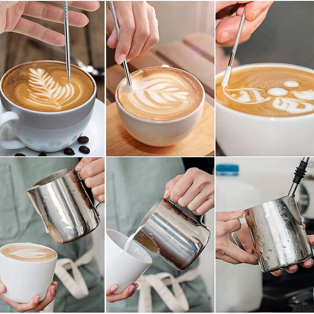 20 oz Milk Frothing Pitcher, 304 stainless steel 600ml milk can coffee frothing cup with art deco