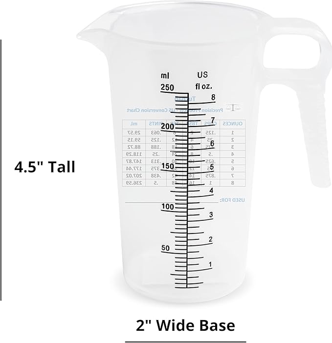 8oz 1 Cup Measure Pitcher with Convenient Conversion Chart??Food Grade - Great for Cooking, Home