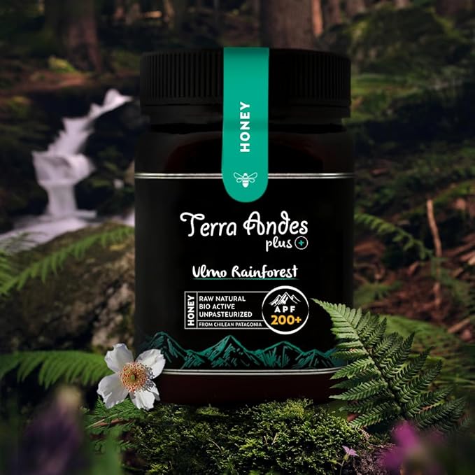 Ulmo Rainforest honey APF 200+ by Terra Andes Plus. Raw natural organic honey. Highest bioactive