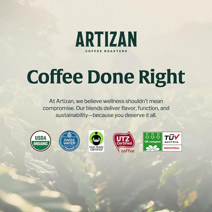 Artizan Coffee Roasters Organic Hemp Coffee Fusion – Single-Serve Bags | Full City Plus Roast | 20