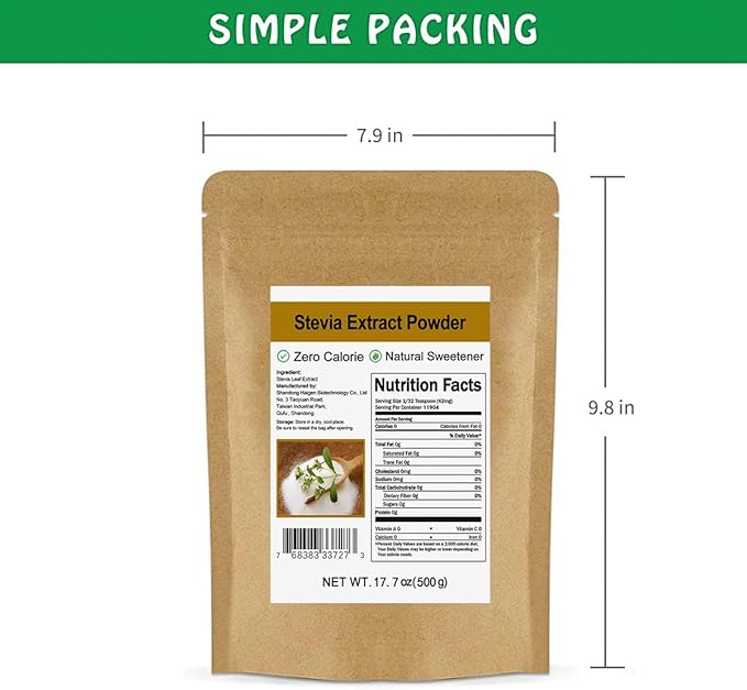 Pure Stevia Extract Powder without Erythritol 17.7oz(500g) - Highly Concentrated Stevia Powder