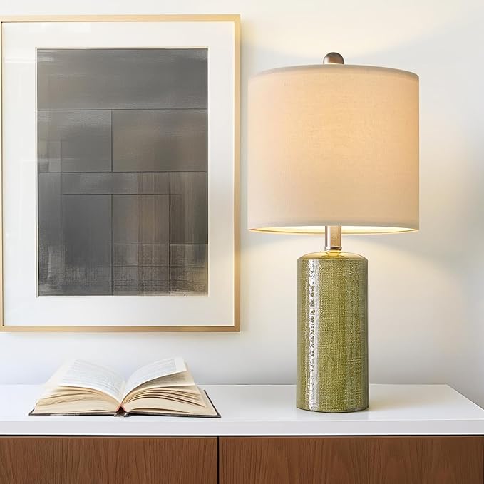 20.25" Small Single Table Lamp for Bedroom Modern Ceramic Nightstand Lamp Farmhouse Bedside Lamp