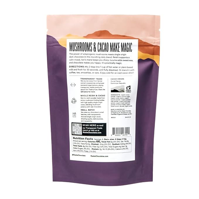 Raaka Cocoa Magic Mushroom Hot Chocolate Blend with Lion?™s Mane, Reishi and Lucuma - Gourmet