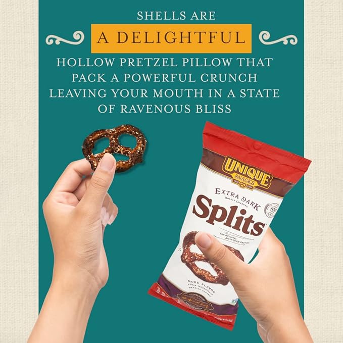 Unique Snacks Extra Dark Splits Pretzels, Original Split-Open Pretzels, Delicious Homestyle Baked
