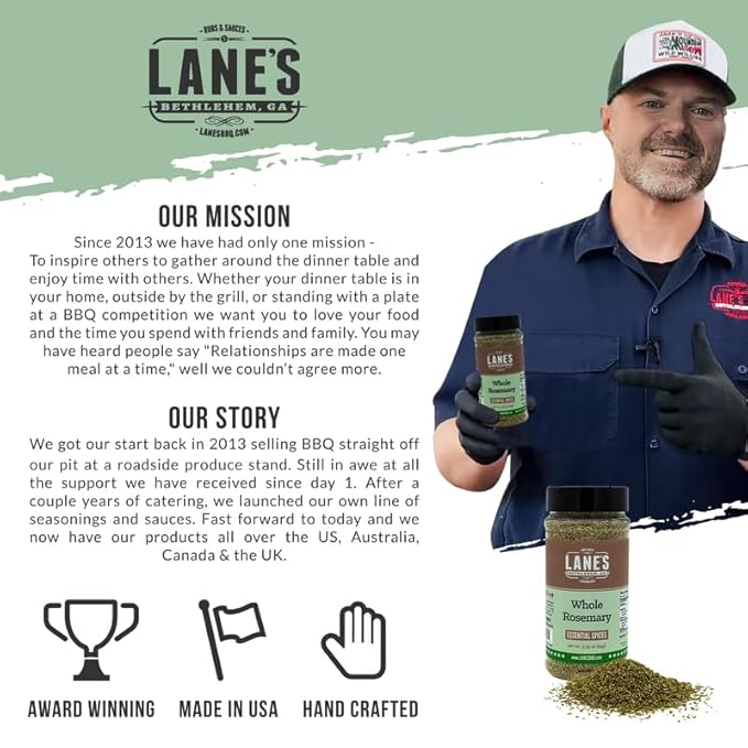 Lane's Whole Rosemary Seasoning, All-Natural Cracked Rosemary Spice Compliments Dishes like
