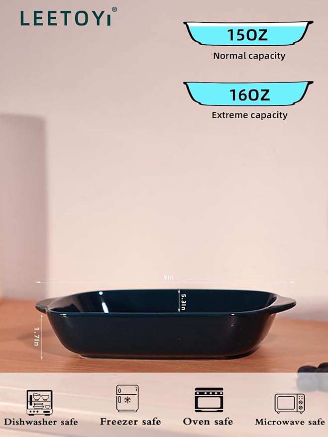 LEETOYI Ceramic Small Baking Dish, Porcelain 2-Piece Rectangular Bakeware with Double Handle