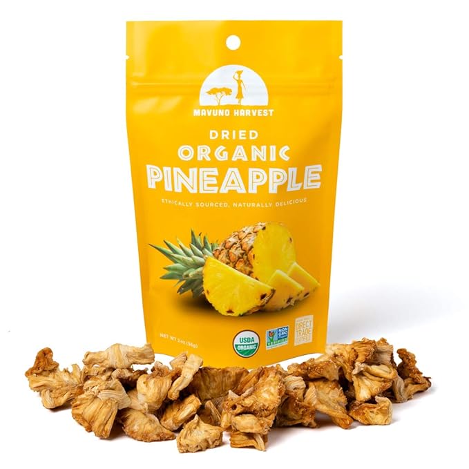 Mavuno Harvest Pineapple Dried Fruit Snacks | Organic Dried Pineapple Chunks| Gluten Free Healthy