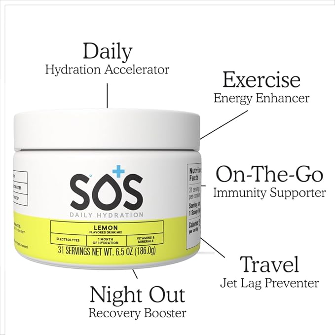 SOS Hydration Electrolyte Drink Mix (31 Servings) ??Low Sugar, 15 Calorie, Keto-Friendly & Rapid