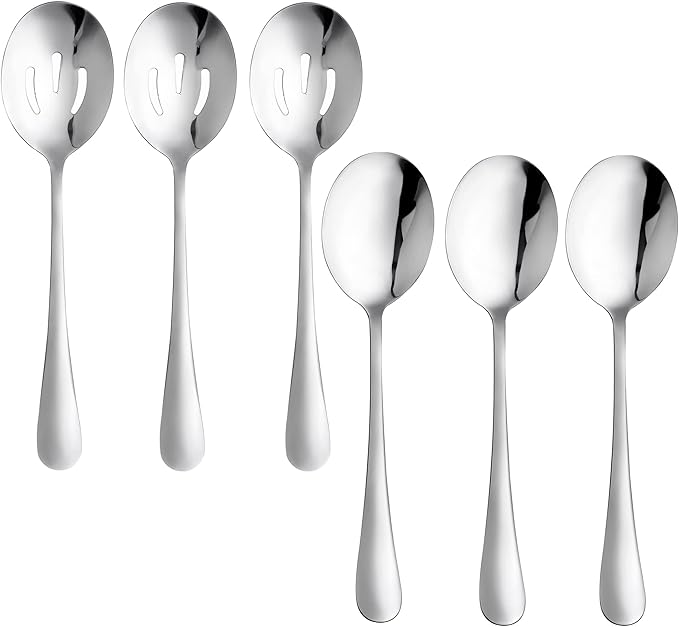 6 Pieces Serving Spoons Set, 8.7 Inch, Includes 3 Serving Spoons and 3 Slotted Spoons, Large