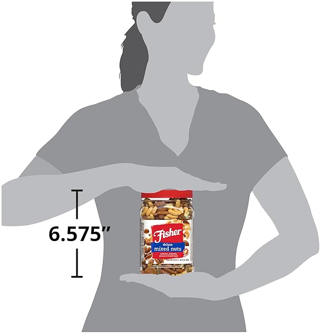 Fisher Snack Deluxe Mixed Nuts, 24 Ounces, Cashews, Almonds, Pecans, Brazil Nuts, 100% Recyclable