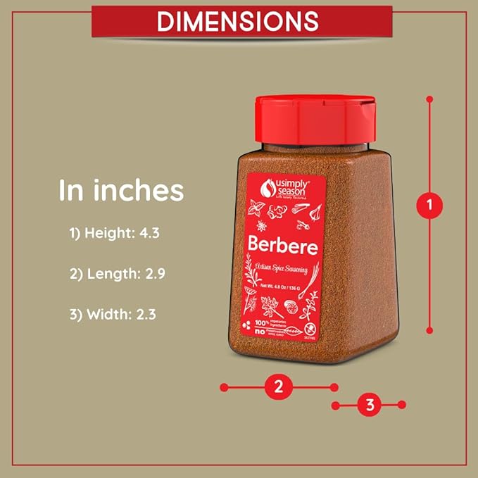 USimplySeason Berbere Spice, 4.8oz - Ethiopian Inspired Blend for Hearty Stews & Meats - Vegan