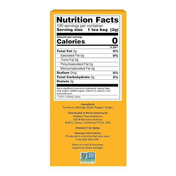 VAHDAM, Turmeric Moringa Tea Bags (100 Herbal Tea Bags) Caffeine Free, Non GMO | 100% Pure Herbal