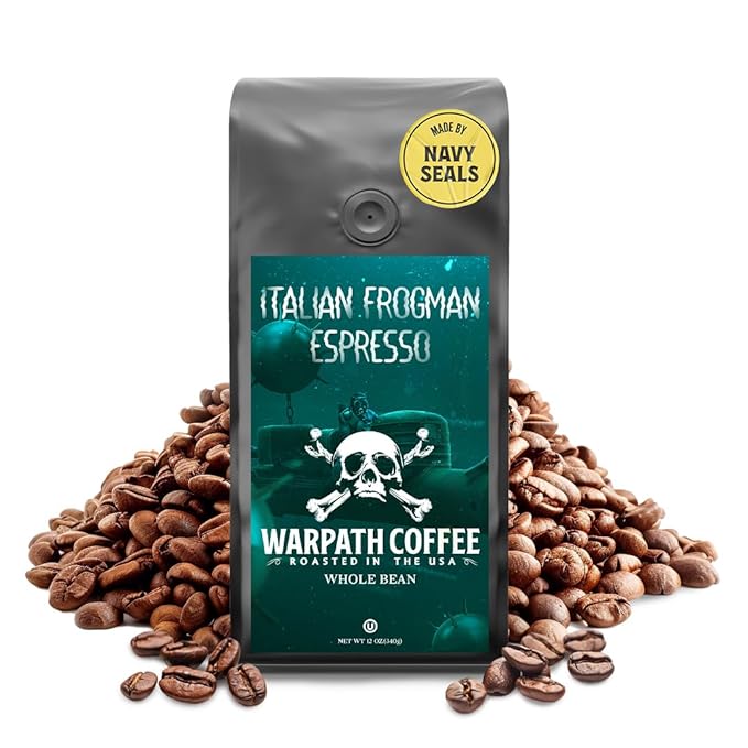 Warpath Coffee Whole Bean Coffee, Italian Frogman Espresso, High Caffeine, Strong Roasted 100%