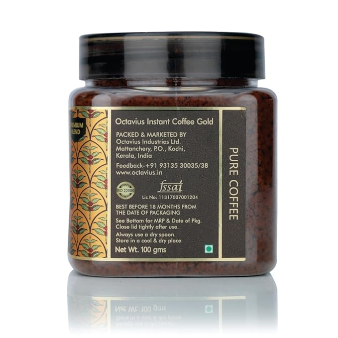 Octavius Gold Instant Coffee – Indian Medium-Dark Roast, 100% South India Beans | Smooth & Balanced