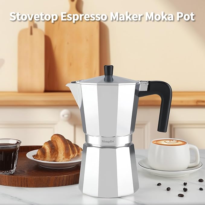 Mongdio Stovetop Espresso Maker Moka Pot, Stove Top Cuban Coffee Maker, Italian Greca Mocha Pot, 12
