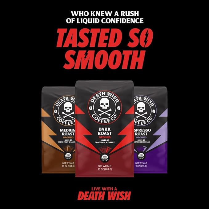 Death Wish Coffee, Organic and Fair Trade, Medium Roast, Whole Bean Coffee, 16 oz