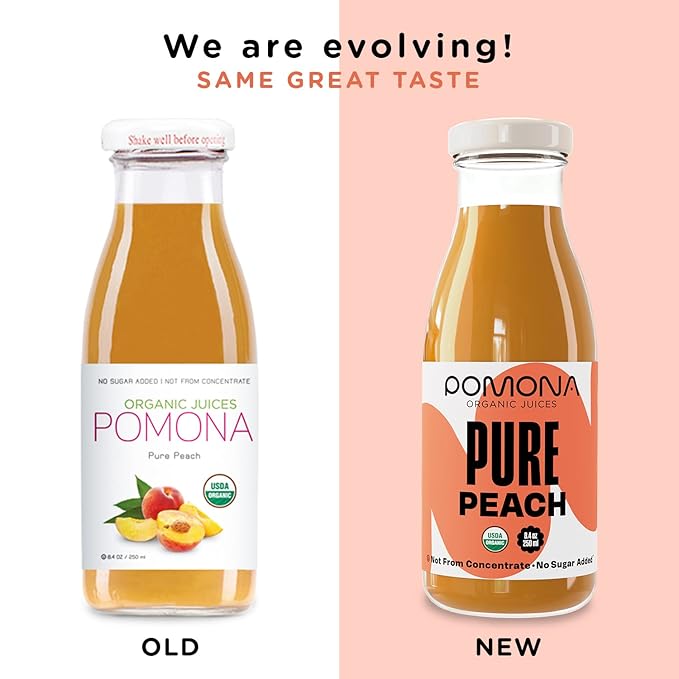 Pomona Organic Peach Juice (Pack of 12), Cold Pressed USDA Organic Juices, 100% Peaches, No Added