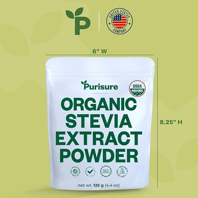 Organic Stevia Concentrated Powder, 125g, Organic Pure Stevia Powder, No Fillers, No Artificial