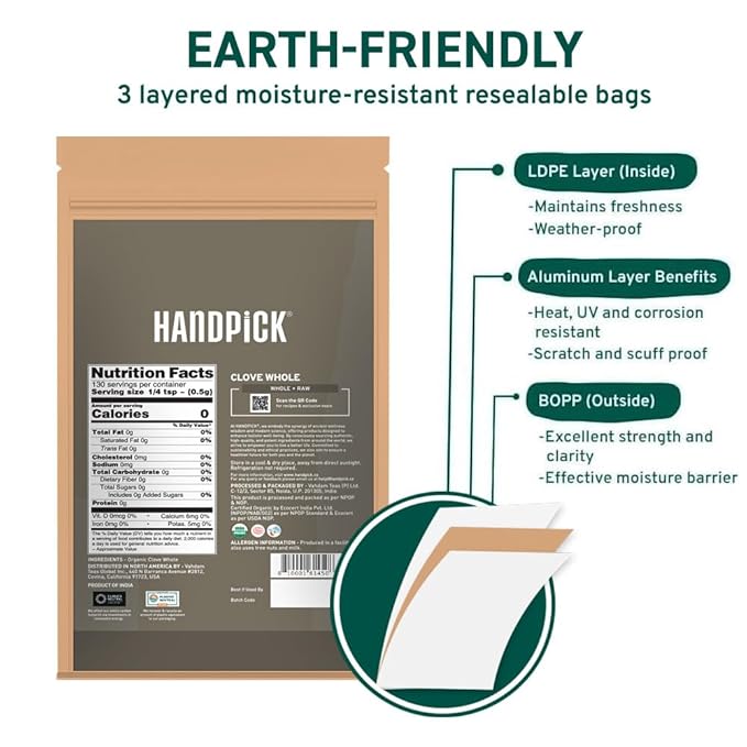 HANDPICK Organic Cloves Whole (2.3oz, 65g) Premium Cloves from South India | Packed in a Resealable