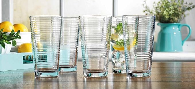 Glaver's Drinking Glasses Set of 10 Highball Glass Cups, Premium Quality 17 Oz. Coolers, Ribbed