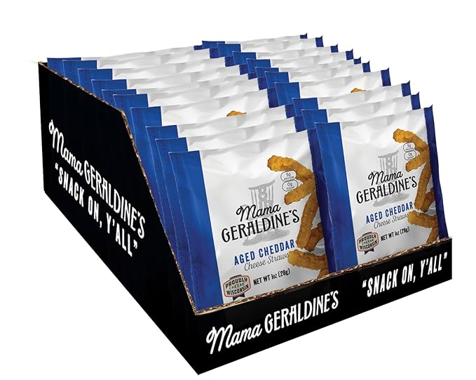 Mama Geraldine's - Aged Cheddar Cheese Straws - 1 Ounce Bag, 24 Pack - Crisps, Chips, Gourmet Baked