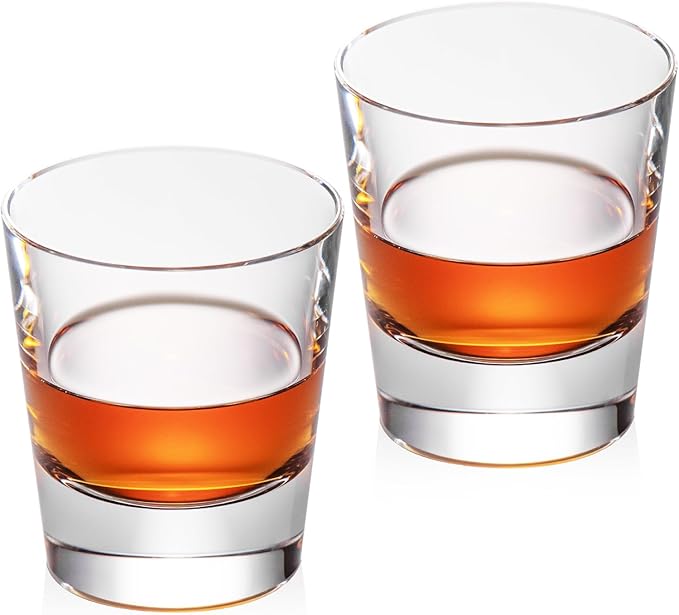 KAMMAK Crystal Whiskey Glasses Set of 2, Hand Blown 8.79oz Old Fashioned Glasses Stemless, Luxury