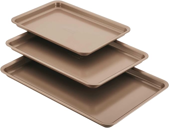 Anolon Gourmet Nonstick Bakeware Set with Nonstick Cookie Sheets / Baking Sheets - 3 Piece, Bronze