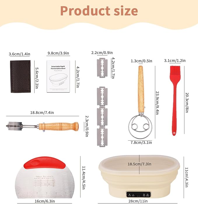 2L Heating Bread Proofing Basket Set Foldable Thermostatic Silicone Bowl with 77-122??6 Gears