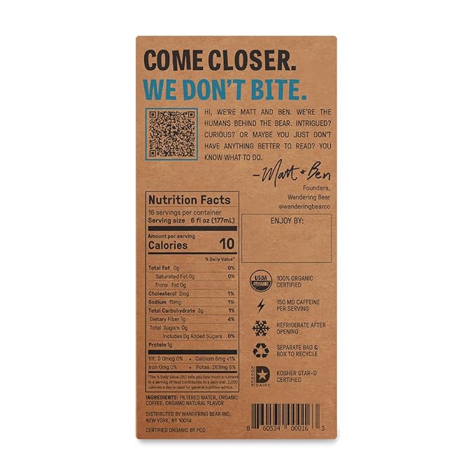 Wandering Bear Organic Vanilla Cold Brew Coffee On Tap, 96 fl oz - Extra Strong, Bold, Smooth