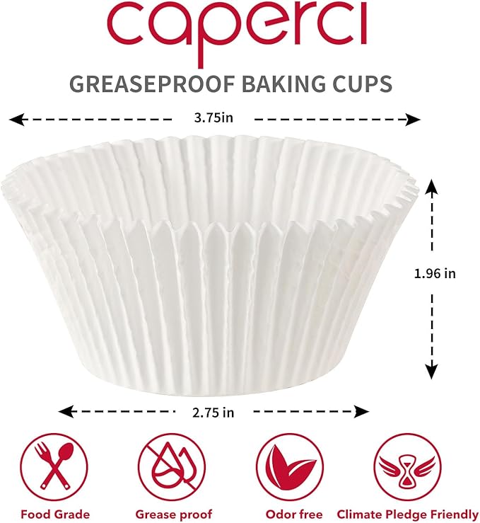 Caperci White Jumbo Cupcake Liners Large Baking Cups, Odorless, Food Safe Grease-Proof Papers