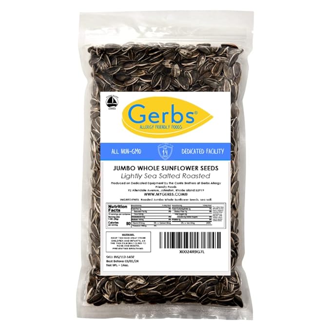 Gerbs Jumbo Lightly Sea Salted Whole Sunflower Seeds 14 oz. | Small Batch, No Additives, Resealable