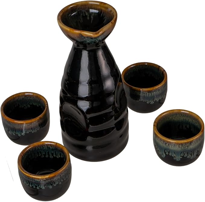 Urban Tokyo Japanese Sake 5 Piece Set Include 1 Sake Bottle and 4 Cups for Hot or Cold Sake Home or