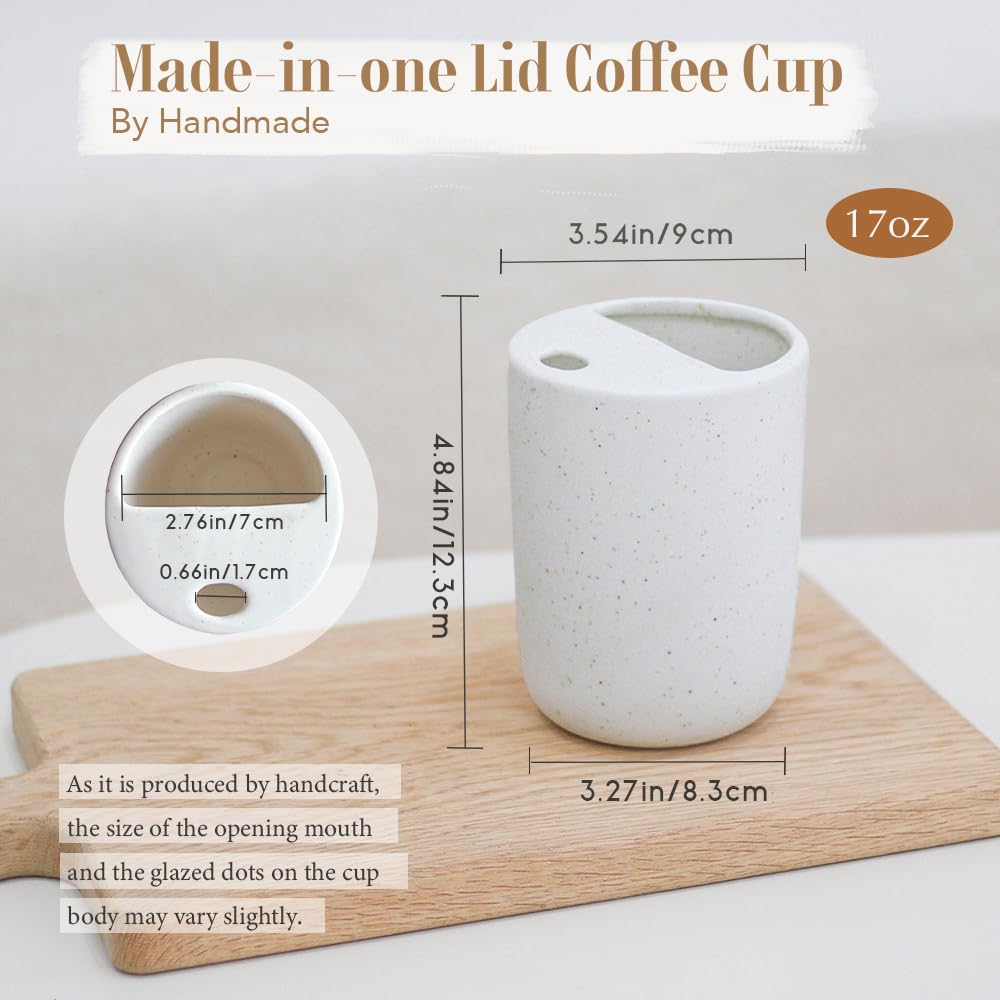 Handmade Ceramic Travel Coffee To Go Tumbler with Half Lid, 17oz Unique Tea Coffee Cup with Sip-top