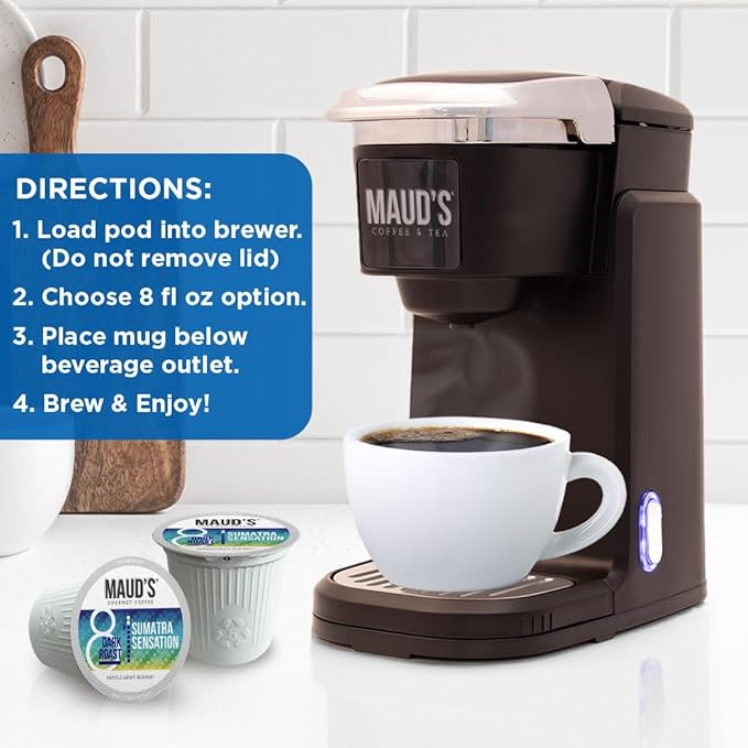 Maud's Sumatra Coffee Pods, 100 ct, Dark Roast Coffee in Recyclable Single Serve Pods – 100%