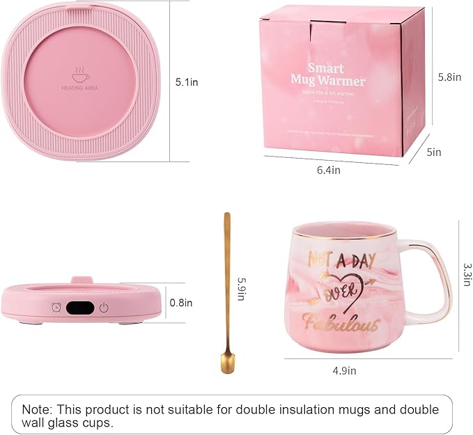 Coffee Mug Warmer & Not A Day Mug Set, Electric Cup Warmer for Desk Office Home, Beverage Warmer