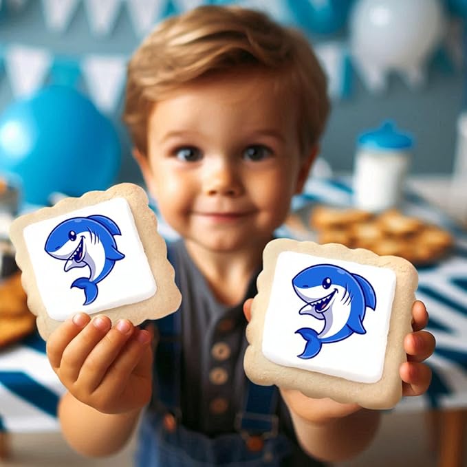Shark Cookies Baby Theme Birthday | Individualy Wrapped Printed Cookies 24 Pack Bulk | Party Favors