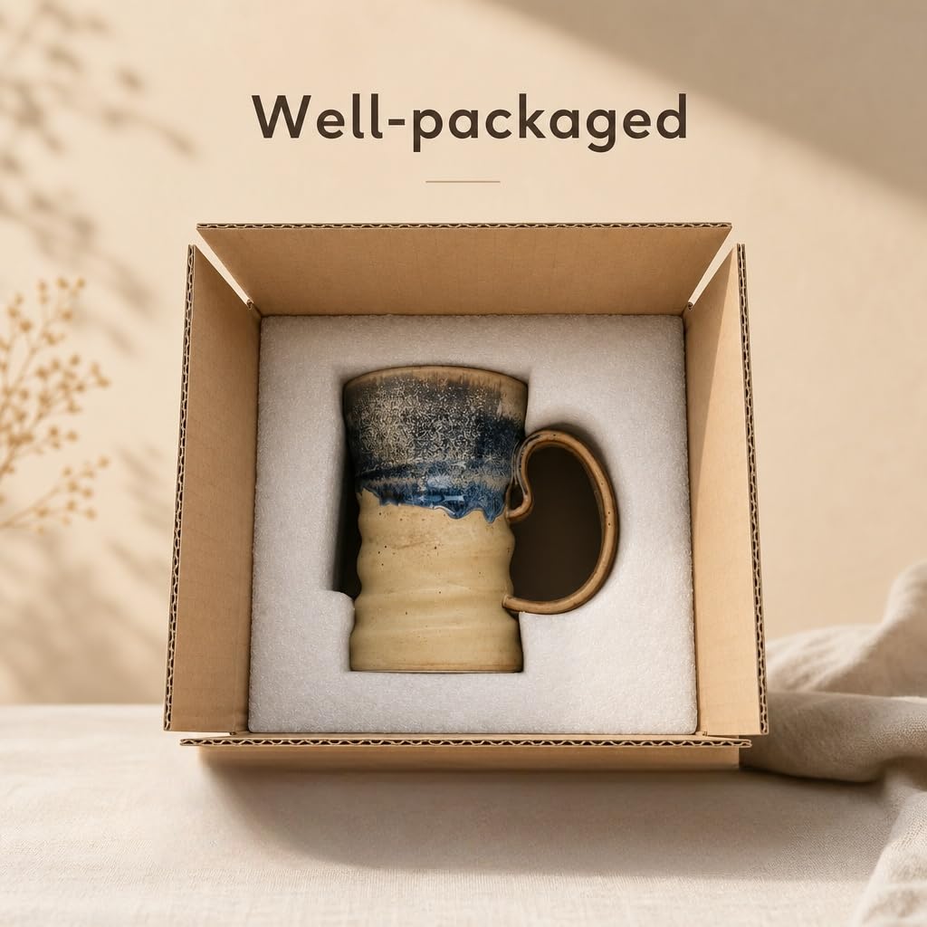 17oz Large Unique Cool Tall Handmade Ceramic Coffee Mug with Comfortable Big handle, Big Pottery