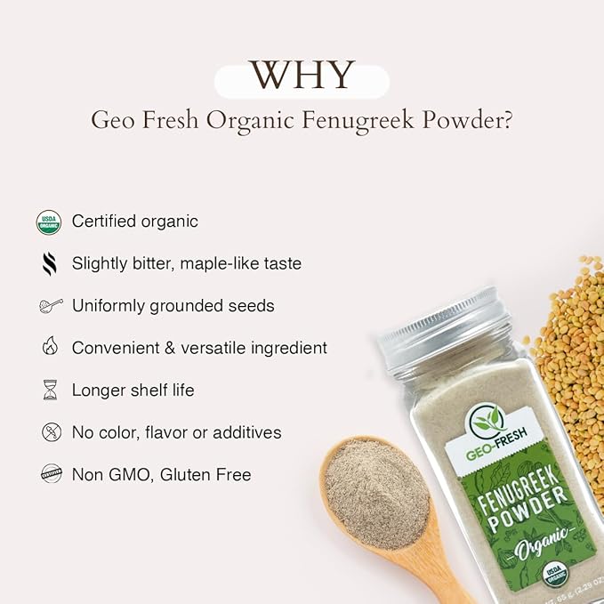 Geo-Fresh Fenugreek Powder Organic ??2.29 oz (65g) ??Organic Fenugreek Powder ??Ground Spices for