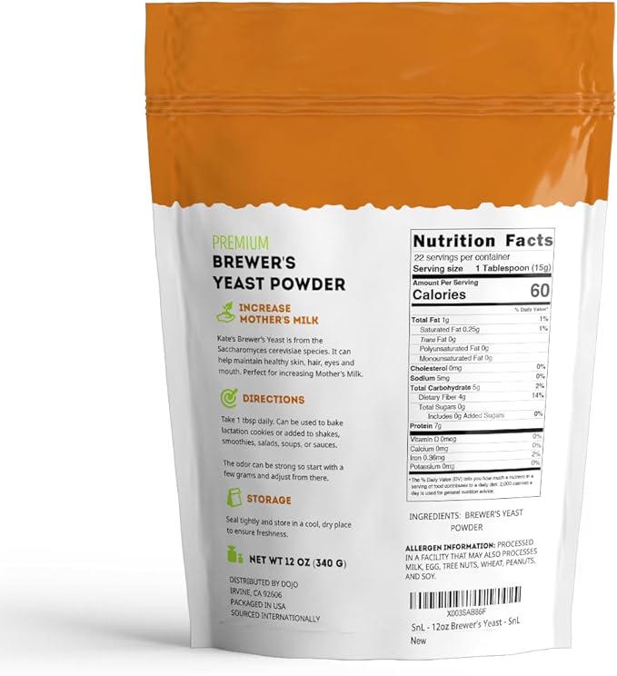 Kate Naturals Brewers Yeast Powder for Lactation Support & Nursing Moms. Debittered Brewer's Yeast