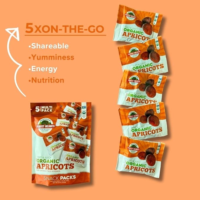 Perfect Delights Organic Snack Pack Apricot, Sun-Dried Turkish Apricots, On-the-Go Vegan, Healthy
