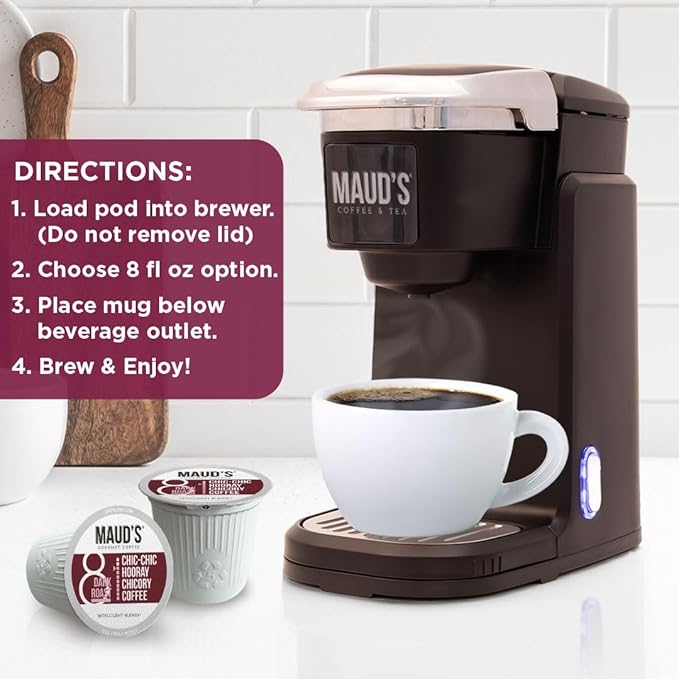 Maud's Chicory Flavored Coffee Pods, 18 ct, Dark Roast Flavored Coffee in Recyclable Single Serve