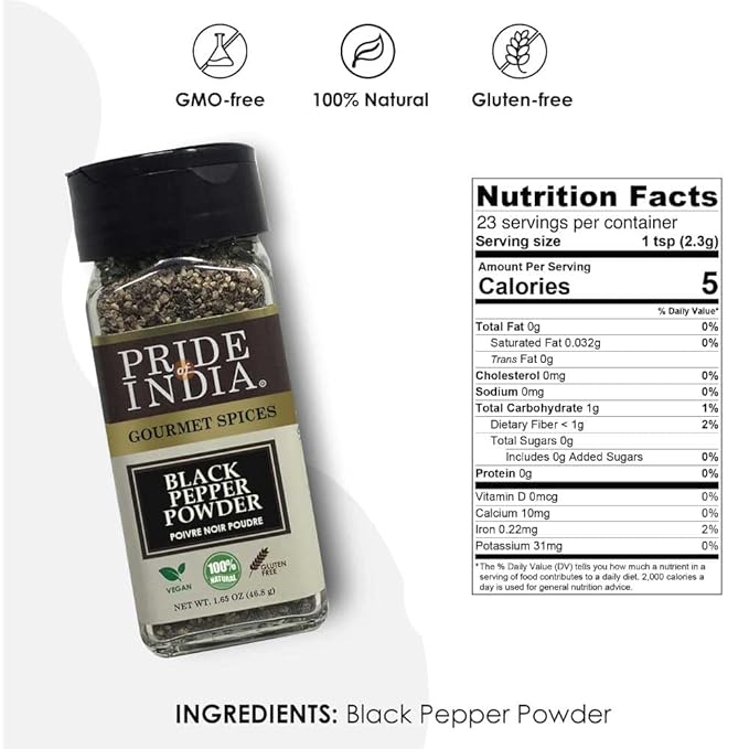 Pride of India – Black Pepper Ground – Ideal for Gourmet Dishes/Soups/Stews/Rubs – Fresh &