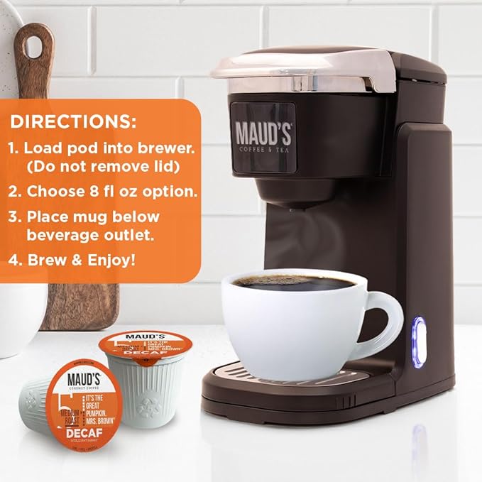 Maud's Decaf Pumpkin Spice Flavored Coffee Pods, 18 ct, Medium Roast Flavored Coffee in Recyclable