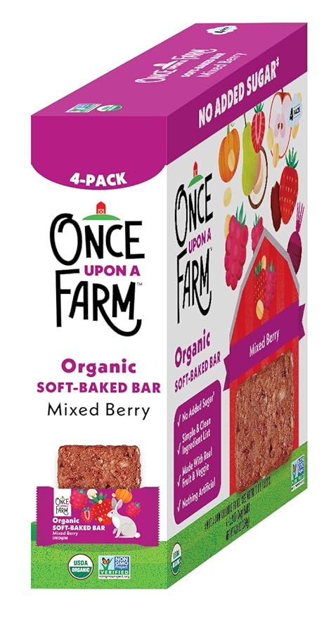 Once Upon a Farm | Organic Mixed Berry Soft Baked Bar | Strawberry, Raspberry, Beet & Oats | Made