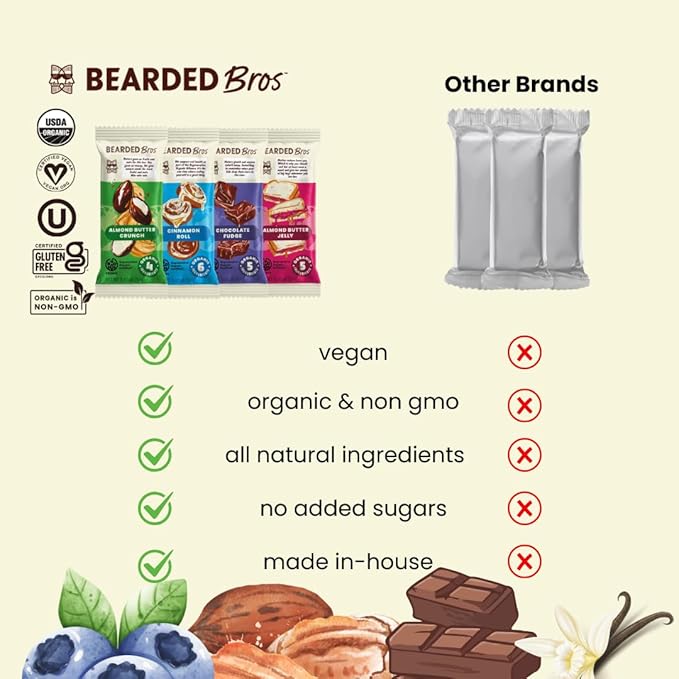 Bearded Brothers, Organic Vegan Protein Energy Bars, Almond Butter Crunch (10 Pack) - Gluten Free